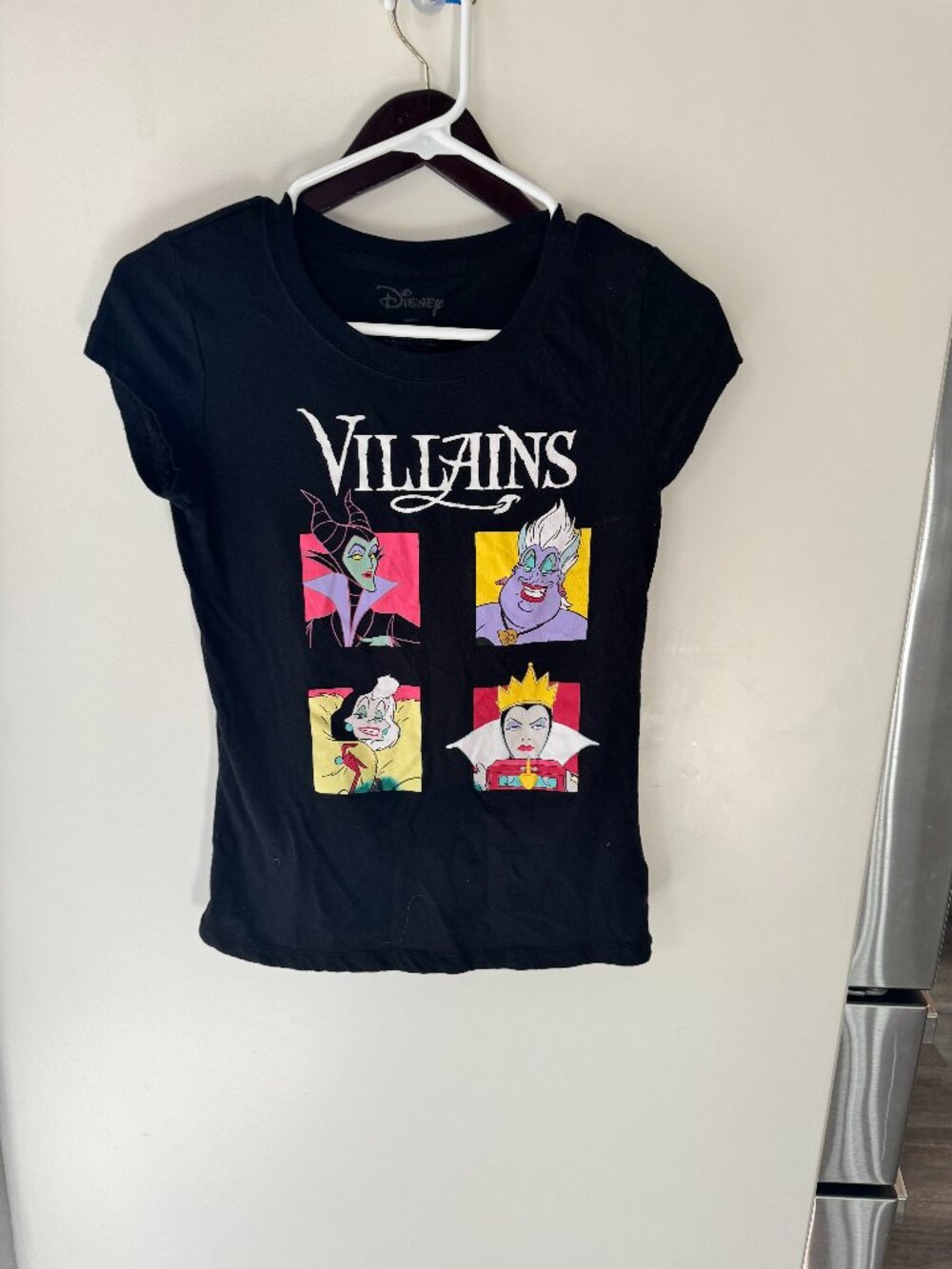 Disney Villains Women's Black Graphic Tee Maleficent Ursula Cruella Evil Queen